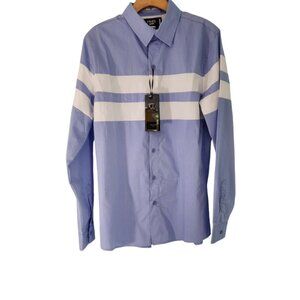 Fried Denim NYC Shirt Blue White Stripe Button Up L/S Slim Fit‎ Mens Medium NWT